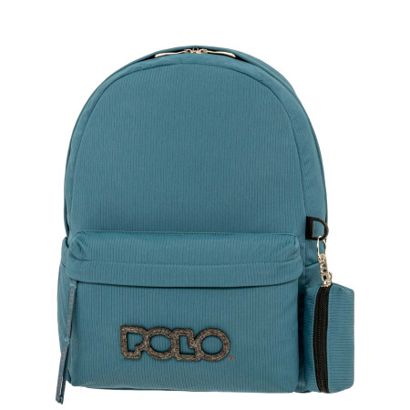 Σχολική Τσάντα Πλάτης Polo Lines Πετρόλ με Θήκη για Παγούρι 20lt 2025