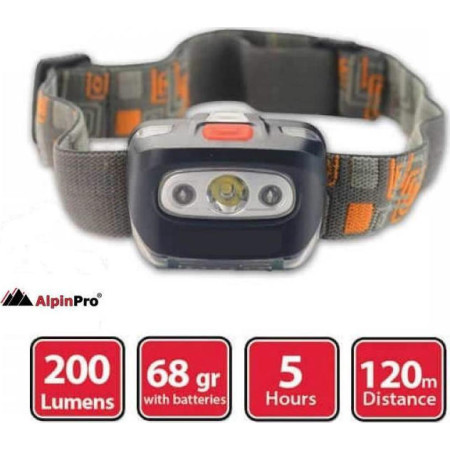 AlpinPro Φακός Κεφαλής LED IPX4 με Μέγιστη Φωτεινότητα 200lm