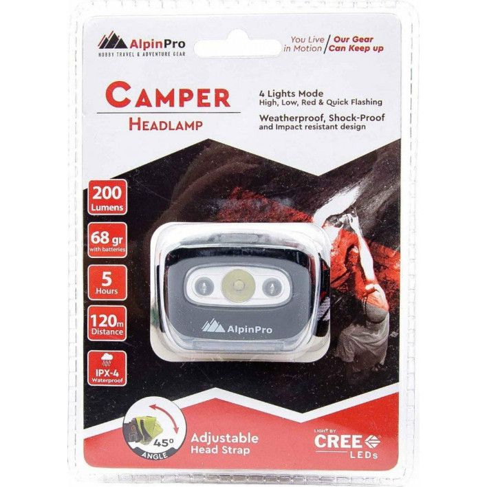 AlpinPro Φακός Κεφαλής LED IPX4 με Μέγιστη Φωτεινότητα 200lm